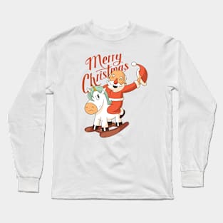 Cute Cartoon Santa Riding Unicorn Long Sleeve T-Shirt